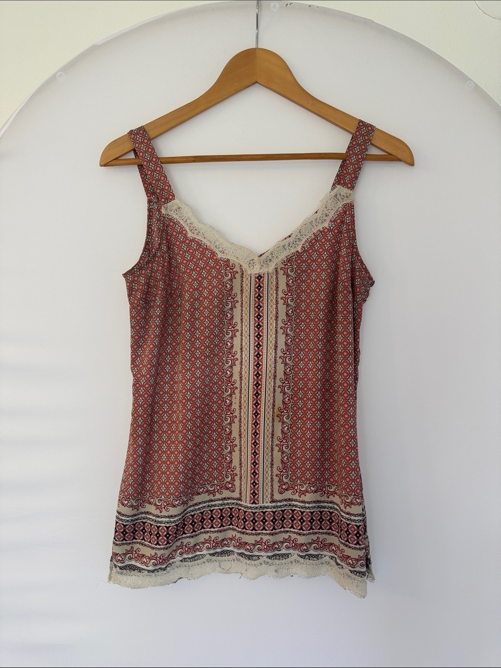White House Black Market Lace-Trim Printed Camisole